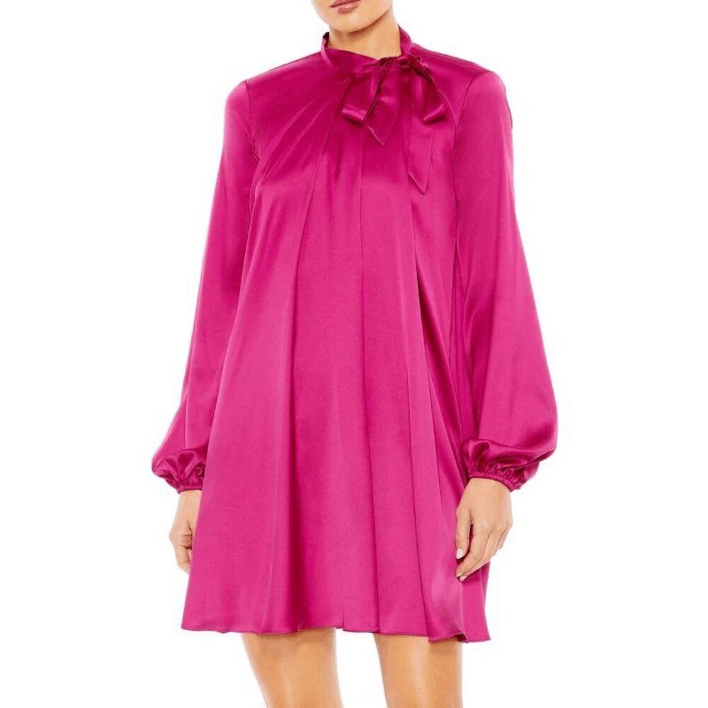 Mac Duggal Women’s Tie Satin Mini Shift Dress in MAGENTA US 2 $358